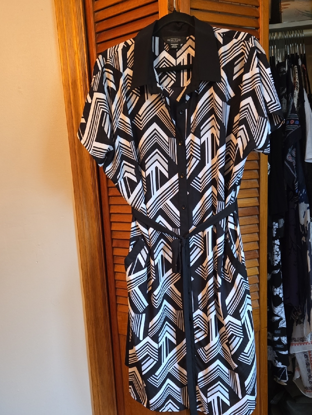 Michel Studio Black and Beige Geometric Shirt Dress